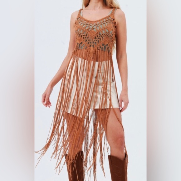 Fashion Nova Tops - Fringe Camel Crop Top